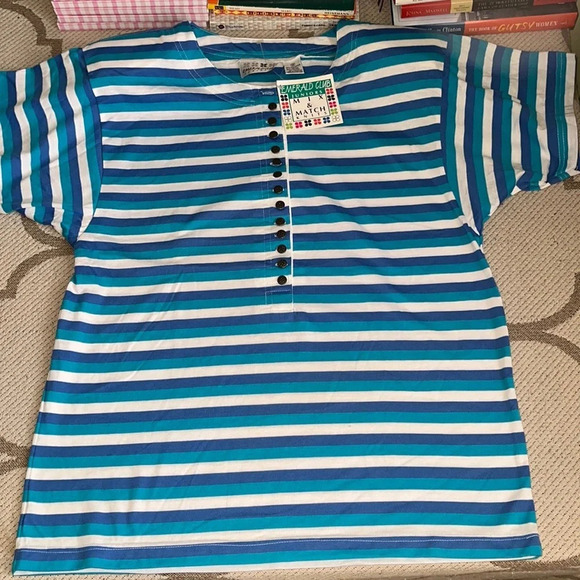 Vintage Emerald Club Juniors shoulder pads striped T-shirt - Picture 6 of 14